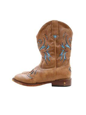 Roper Glitter Breeze Brown Faux Leather Western Cowgirl Boots - Girls' 2